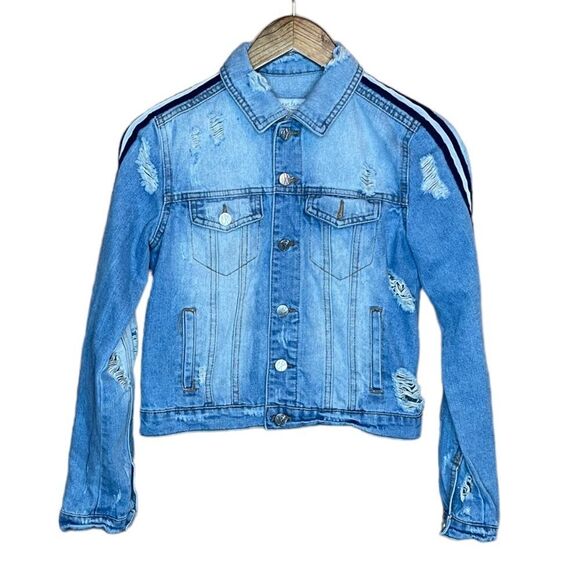 Crave Fame by Almost Famous Jean Jacket size XS racing stripe arm detail - Picture 1 of 5